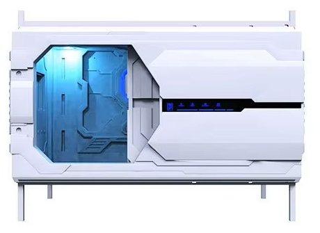 Single-layer soundproof sleeping pod for offices: white cabin with a blue glowing window